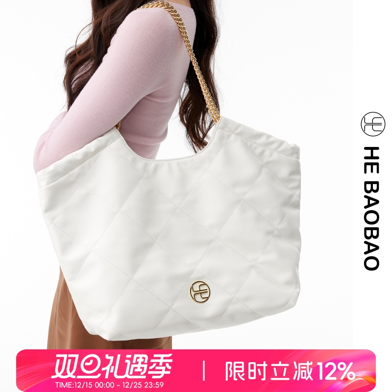 HEBAOBAO官方女包软皮包大容量华夫托特包香风菱格链条单肩小c k