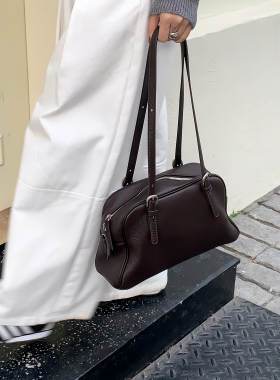 HEBAOBAO新品头层牛皮波士顿包2026新款女包百搭保龄球手提斜挎包