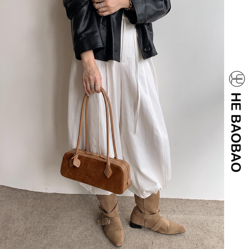 HEBAOBAO×HEJMASI 新品法棍女包2026新款头层牛皮肩腋下法棍包