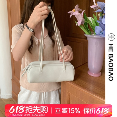 HEBAOBAO新品牛皮hobo腋下长条包2026春夏新款百搭法棍小包女包