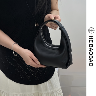 HEBAOBAO新品女包设计款头层牛皮手拎hobo包单肩斜挎腋下包