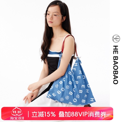 HEBAOBAO原创满印日系托特包休闲女包牛仔布帆布包大容量包包