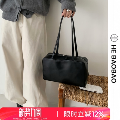 HEBAOBAO新品头层羊皮波士顿包2026新款女包百搭保龄球手提斜挎包