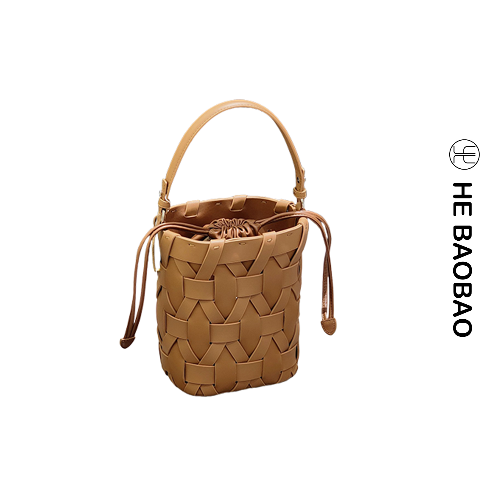 HEBAOBAO新品编织包女2025新款牛皮水桶包单肩斜挎包手拎包手提