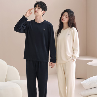 喜芬妮情侣海岛绒睡衣秋冬圆领男女加绒加厚珊瑚绒保暖休闲家居服