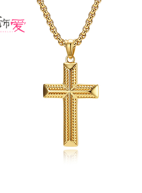 全饰爱简约气质螺纹十字架项链