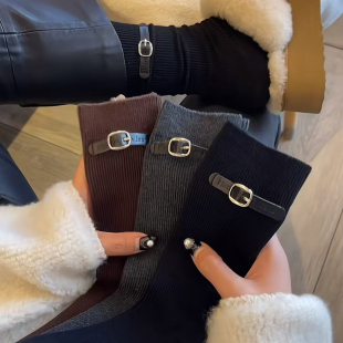 新款 安纯棉袜子皮扣饰品洋气轻奢小众外穿好看百搭韩国东大门