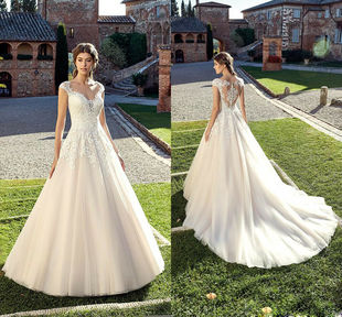 Dresses Bridal line Sleeves White Wedding Gown Cap Ball