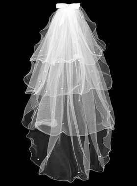 头纱头饰超仙森系道具白色短款新娘 Wedding Veil Bridal Veils