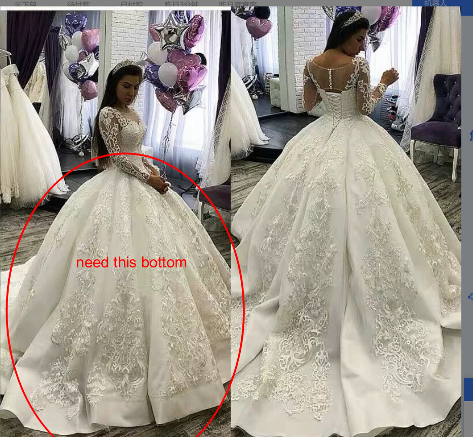 Ball Gown Long Sleeves Lace Satin Custom Made Wedding Gown