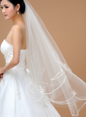 新款新娘头纱韩式结婚纱配件白色优雅Bridal Veil