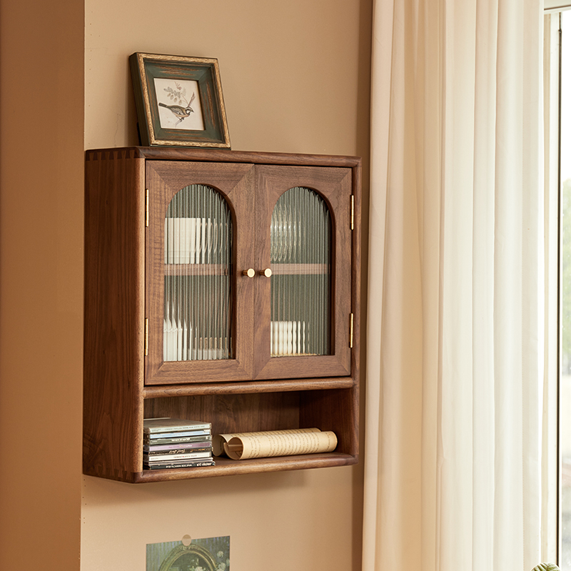 北美黑胡桃木吊柜实木收纳展示柜