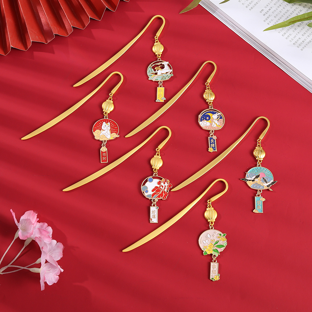 中国风好运祈福书签新款卡通创意合金书签开信刀古风个性页夹批发