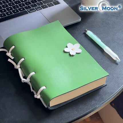 SilverMoon银月简约彩色A5真皮笔记本精致手帐本少女心日记本ins风本厚空白随身活页
