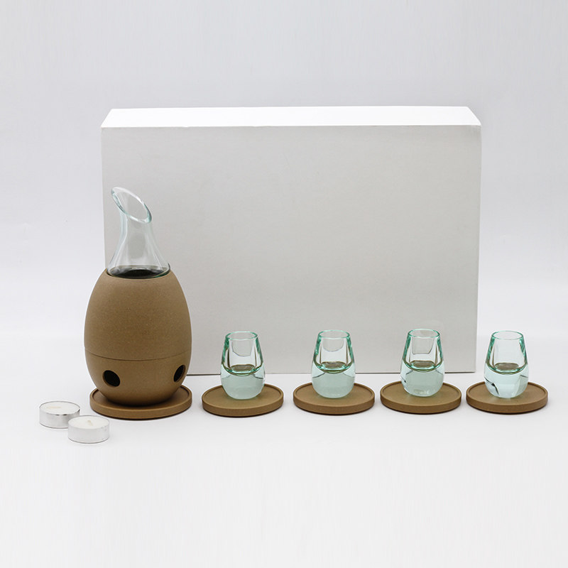 哲品  乐醒紫砂酒具套装一壶四杯温酒器酒壶玻璃酒杯礼盒送长辈