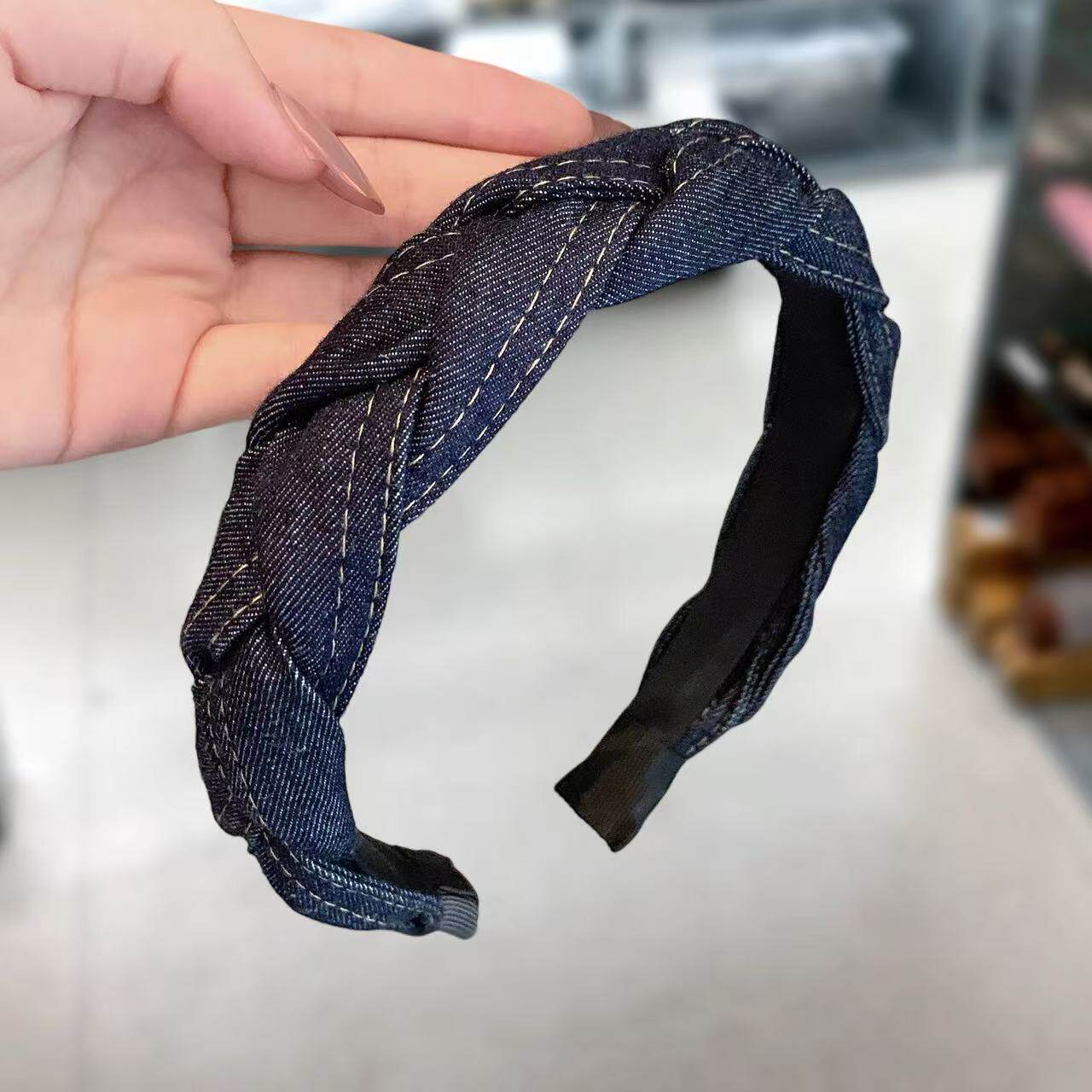 牛仔宽边发箍头箍女高颅顶日常外戴洗脸压发布艺头饰韩系复古麻花