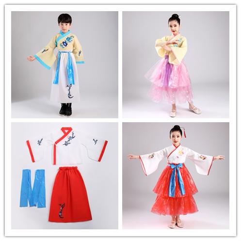 环保服装儿童时装秀古装汉服男女童无纺布塑料袋衣服幼儿园演出服