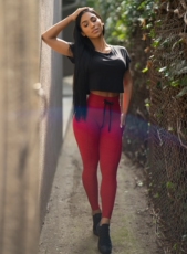 Штаны для фитнеса 代购 bombshell 女高腰系带臀部褶皱紧身健身裤