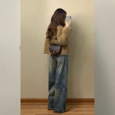 韩系慵懒风皮毛一体皮草短外套