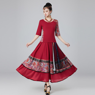 上衣跳舞蹈衣服半身长裙大摆裙夏季 2025新款 短袖 女套装 广场舞服装