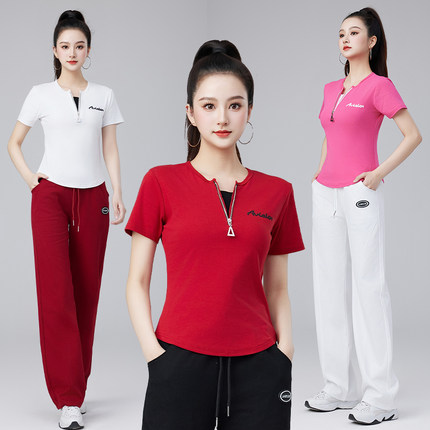 2025新款网红广场舞服装日常可穿短袖上衣跳舞蹈洋气夏季衣服套装