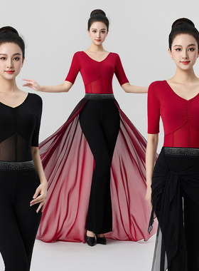 2026莫代尔V领高端形体练功服装女腰纱模特走秀导师培训舞蹈衣服