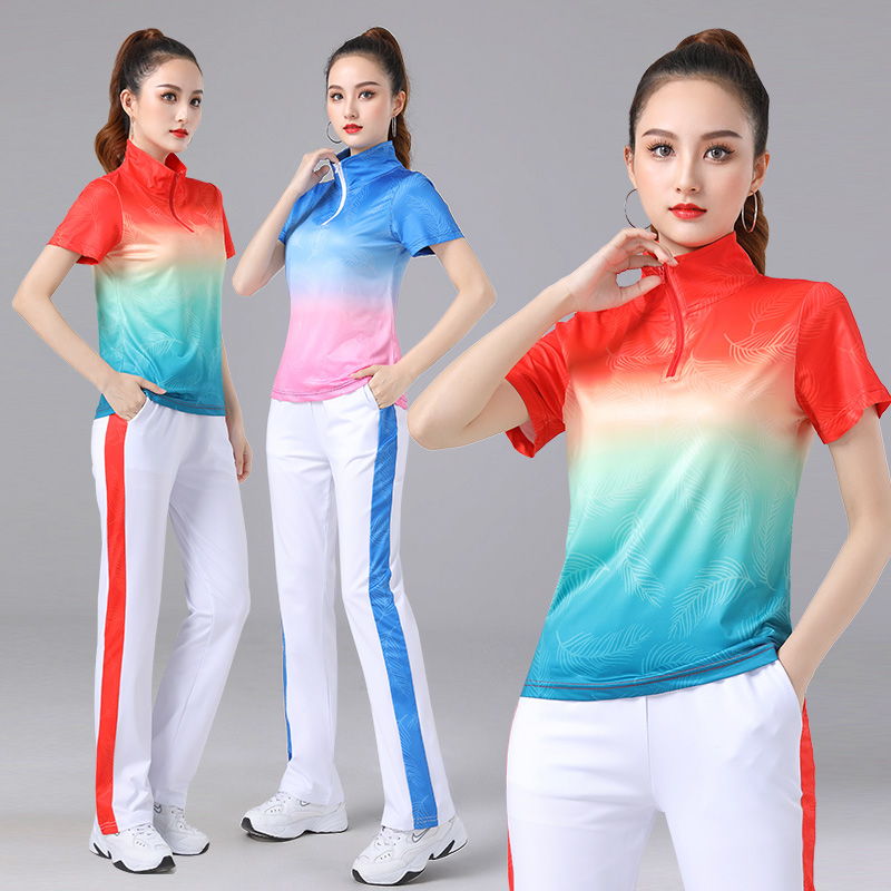 新款渐变色广场舞服装健身操衣服
