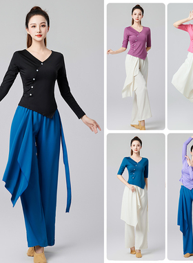 身韵舞蹈服装女形体训练芭蕾中国风古典现代舞练功服黑色长袖上衣