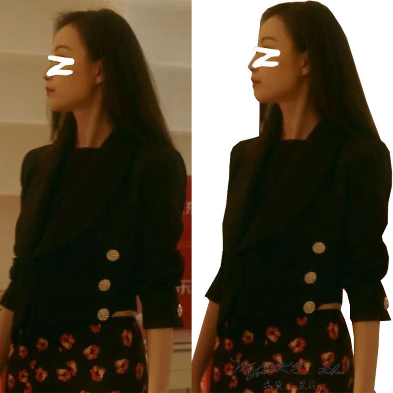 明星同款黑色双排扣西装外套女高级感气质百搭小个子短款西服上衣