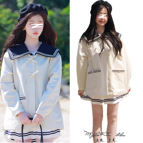 海军蓝蝴蝶结学院轻奢拼色外套