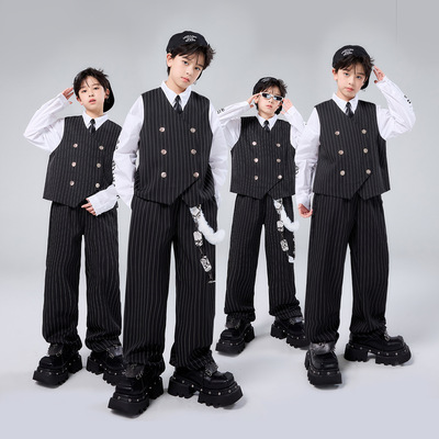 儿童爵士舞套装黑色西装马甲潮服
