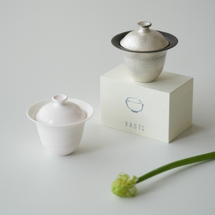 复古粗陶盖碗景德镇陶瓷银釉黑陶手工茶具茶碗 VAST无垠器皿日式