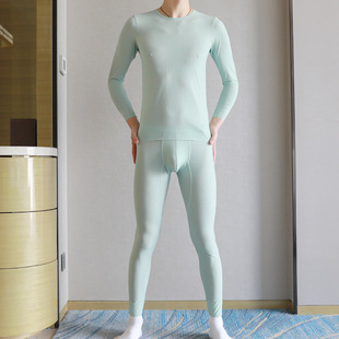 男士丝滑弹力套装秋衣秋裤薄款冰丝打底裤超薄紧身衬裤线裤上衣男