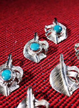 znative原firstarrows雕金师手工松石心形复古羽毛吊坠xs