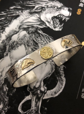 znative原firstarrows职人独立品牌手工雕刻老鹰头点金手镯
