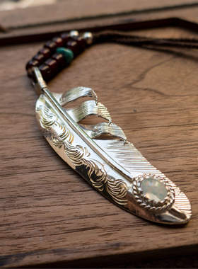 znative原firstarrows雕金师匠人手作唐草欧帕羽毛吊坠XL