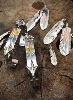 znative原firstarrows职人复古品牌手工鹰爪金飞鸟射线手镯