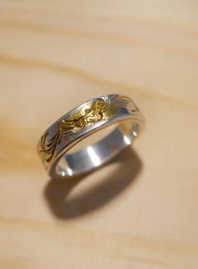 znative原firstarrows职人手工独立品牌18k错金飞鹰唐草戒指