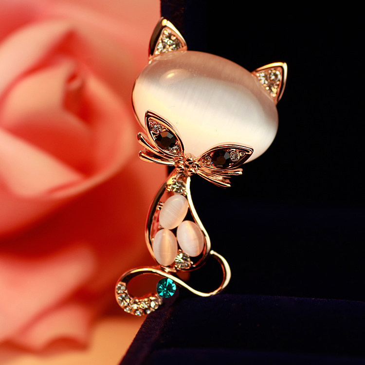 可爱猫咪 精致百搭韩版胸针女人造水晶动物胸花丝巾扣别针配饰品