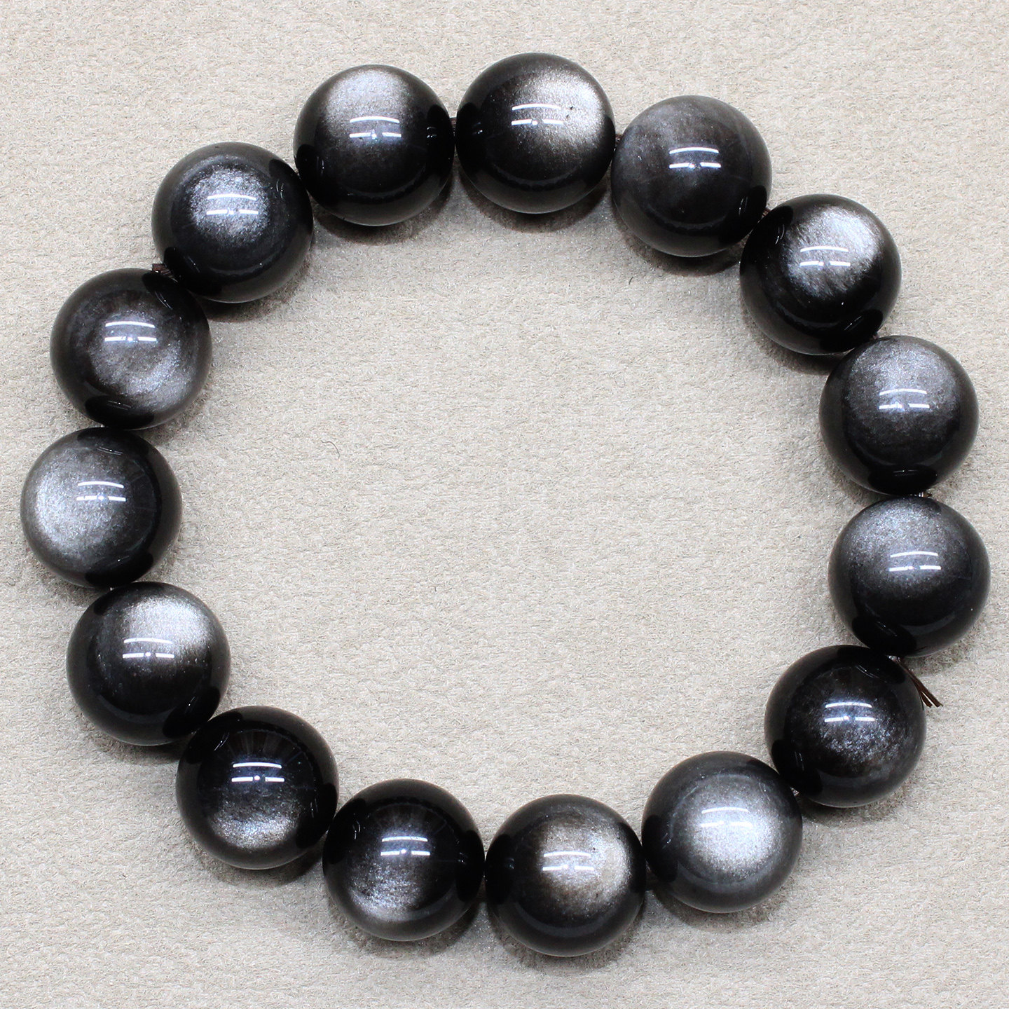 如鸿天然水晶手链男女款黑曜石原矿石银猫眼单圈男士手串饰品