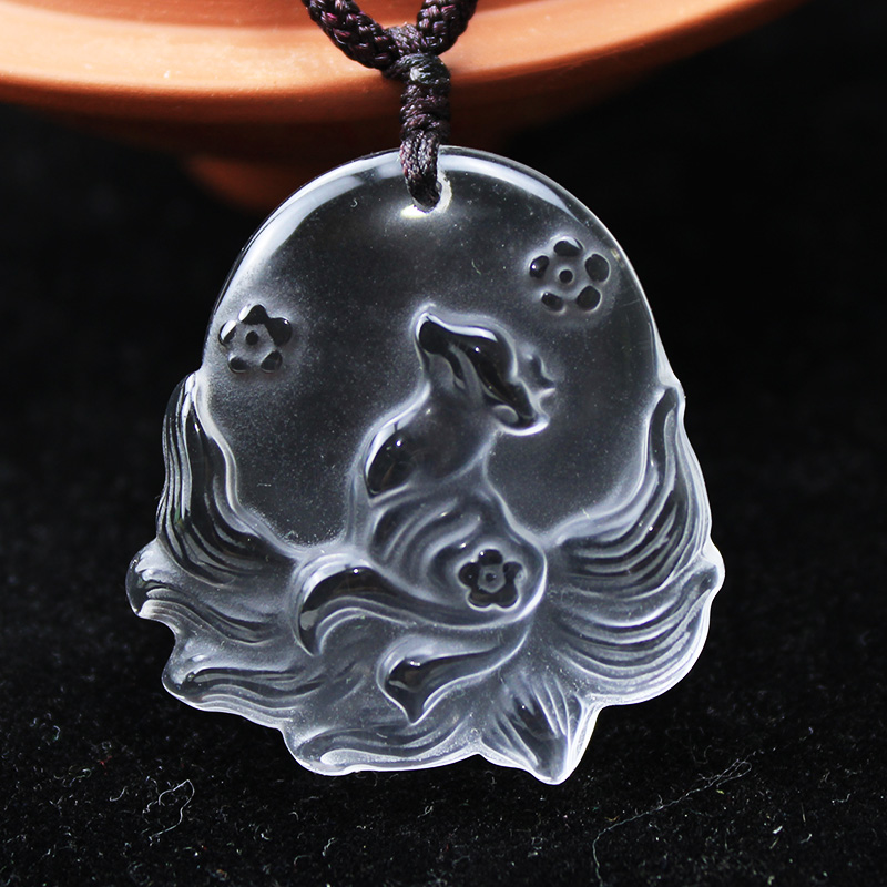 如鸿天然水晶原石吊坠白色九尾狐狸男女款挂件生日礼物