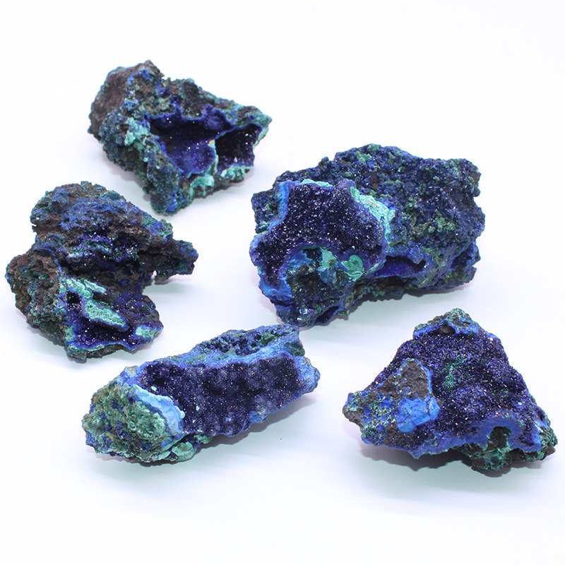 如鸿一物一图天然水晶原石矿晶体标本石头蓝铜矿孔雀石奇石宝石