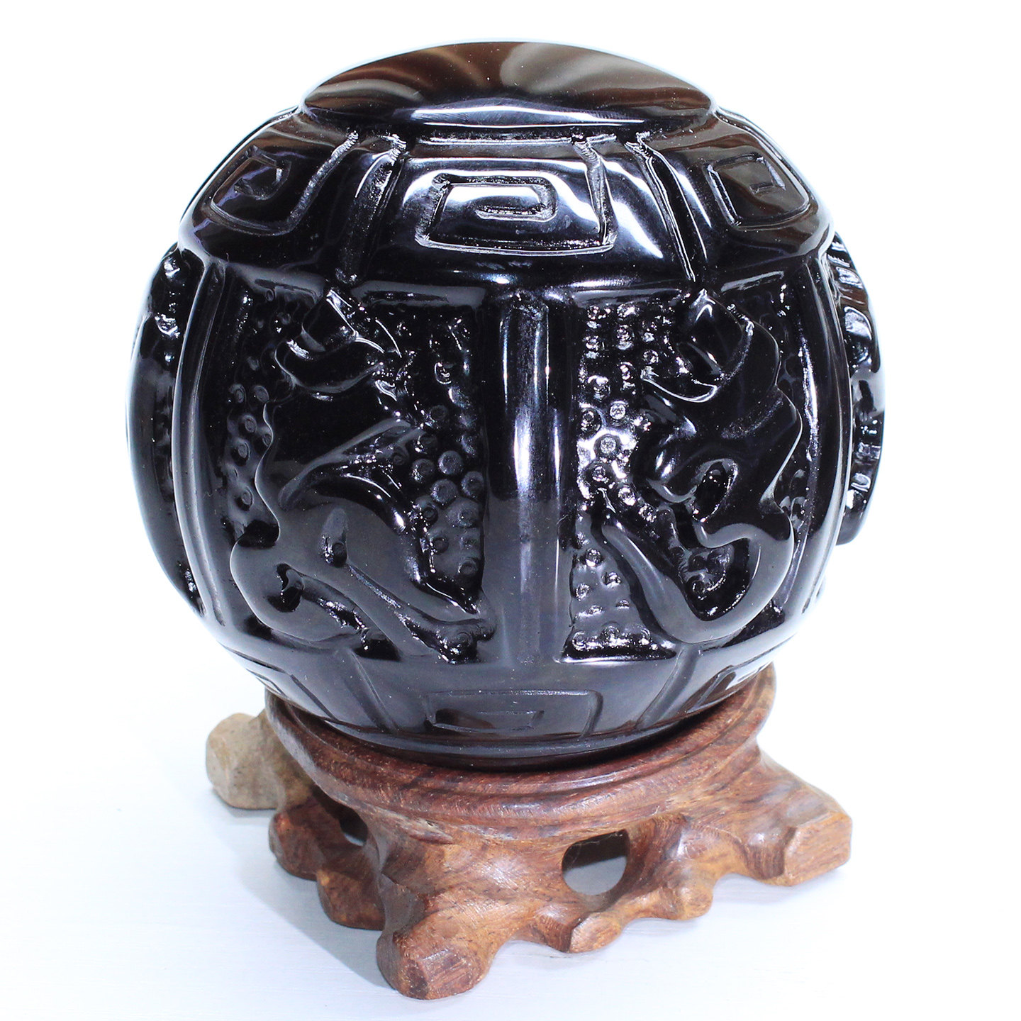 如鸿天然黑曜石球摆件六字真言大号水晶球家居风水装饰办公桌饰品