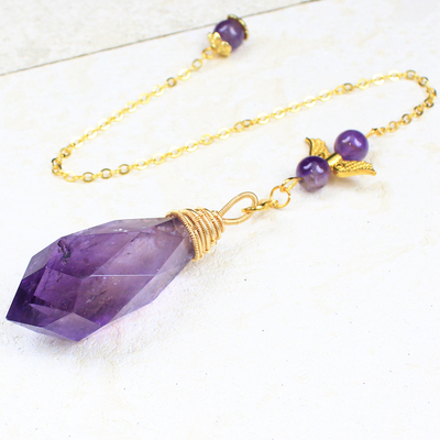 天然紫水晶灵摆吊坠水滴形