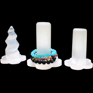 如鸿天然水晶摆件透石膏圆柱螺旋线塔手链消磁支架底座底托