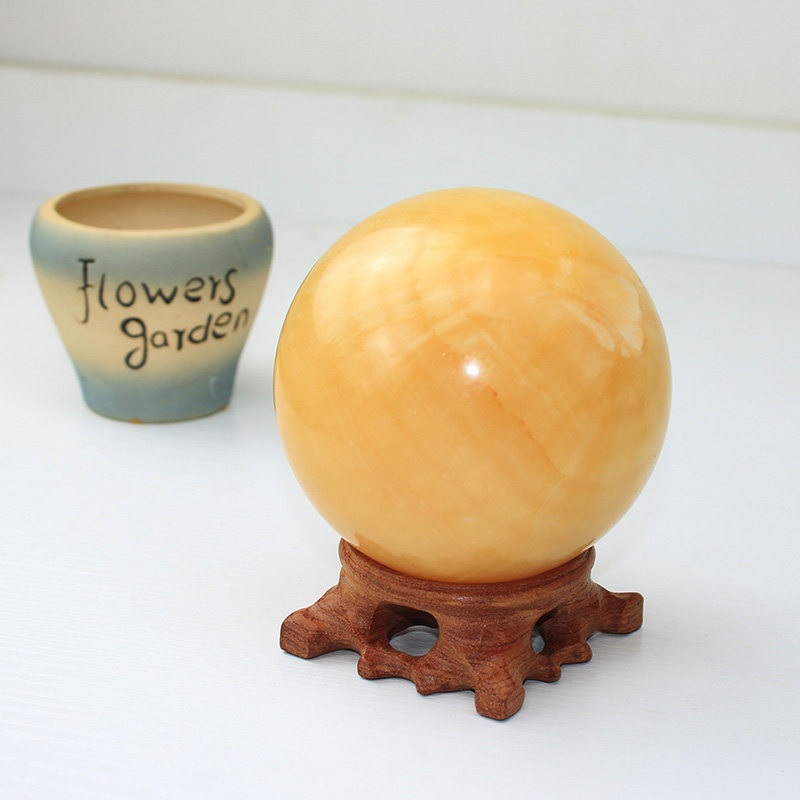 如鸿天然玉石球圆形水晶石头黄色米黄玉家居风水桌面摆件开业礼品