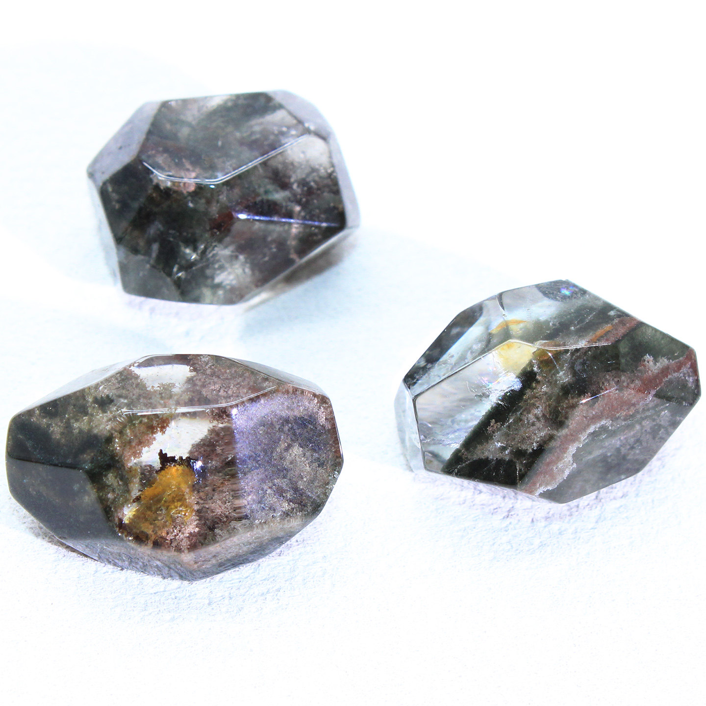 如鸿天然绿幽灵原石摆件宝石裸石多面体小颗水晶矿石DIY饰品配件