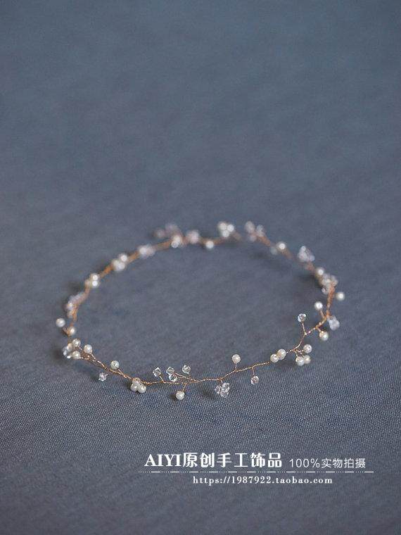 新款韩式中式短发新娘头饰结婚婚纱摄影配饰闪钻珍珠发带发箍
