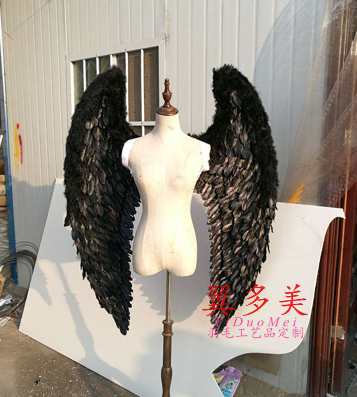 网易手游阴阳师大天狗cosplay羽毛翅膀定做黑色维秘走秀模特道具