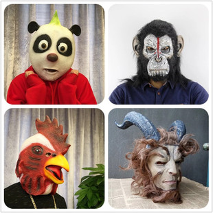 可爱动物头套面具熊猫兔子猩猩狮子公鸡疯狂动物城马猪八戒哈士奇